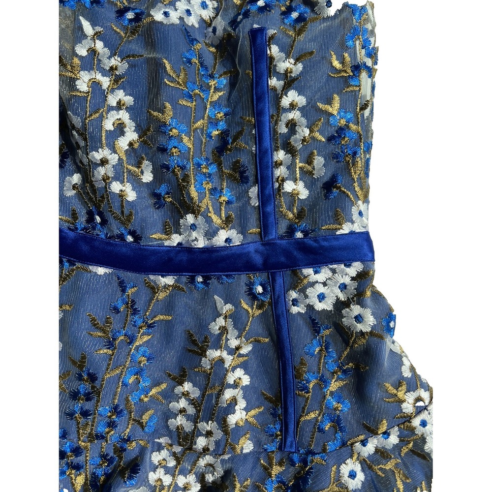 Bronx & Banco Dress Floral Embroidered Mesh Womens M 6 Blue White Fit Flare RARE - Picture 6 of 11